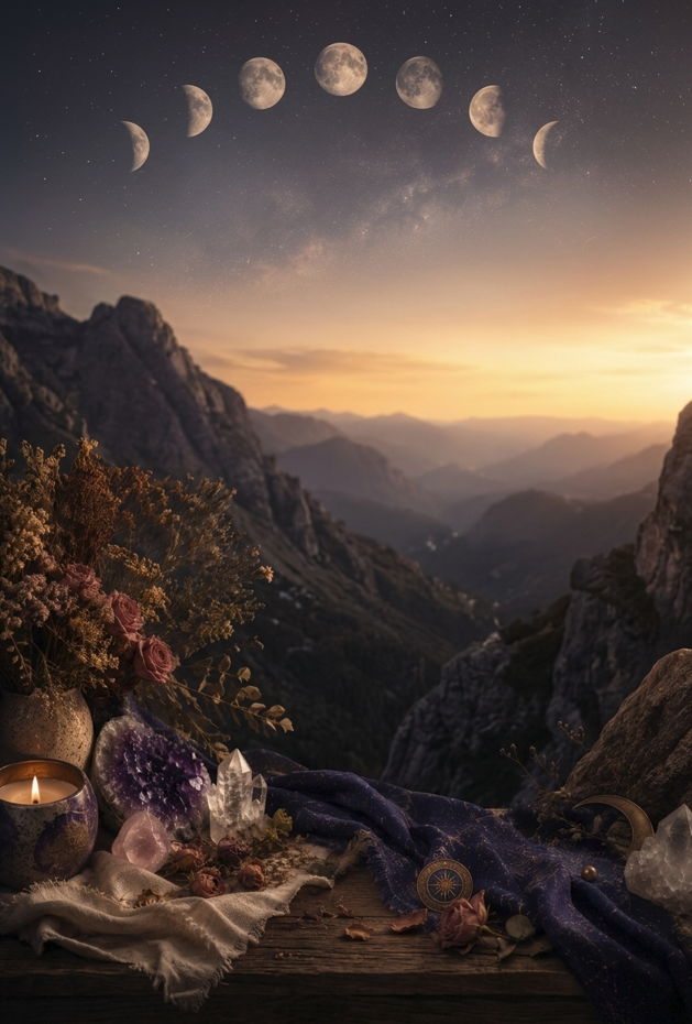 crystals and moon phases portrait clean